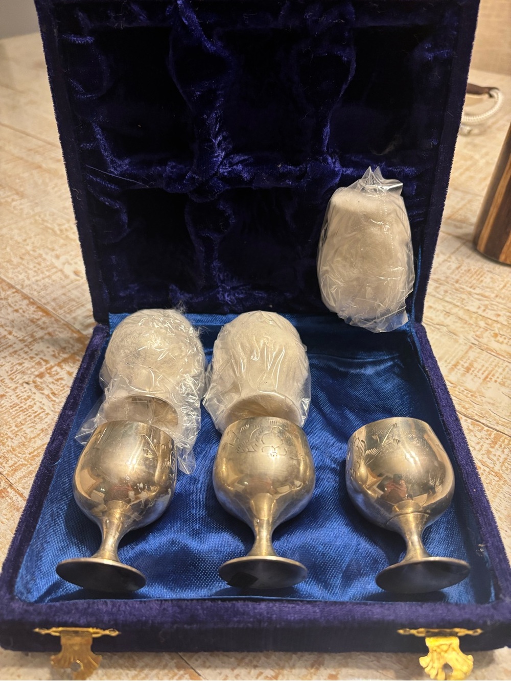 Vintage Silver-Plated goblets. Set of 6 in a purple velvet case